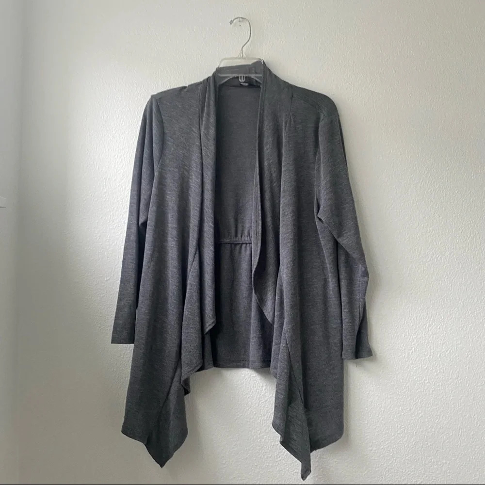 068. Gray Front Drape Open Sweater - Picture 6 of 7